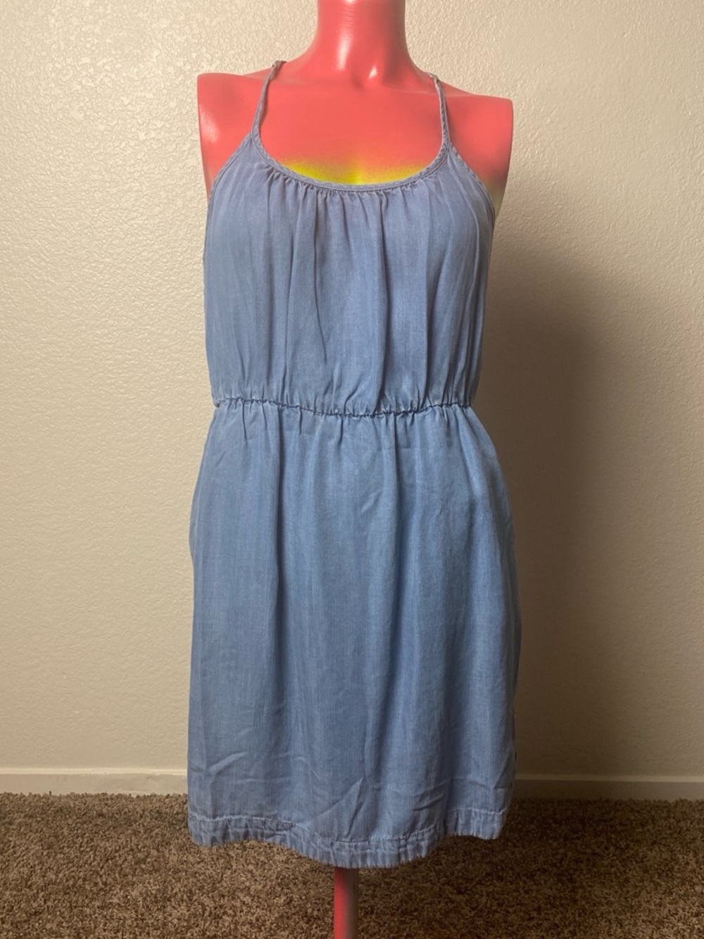 life in progress chambray blue and green sundress